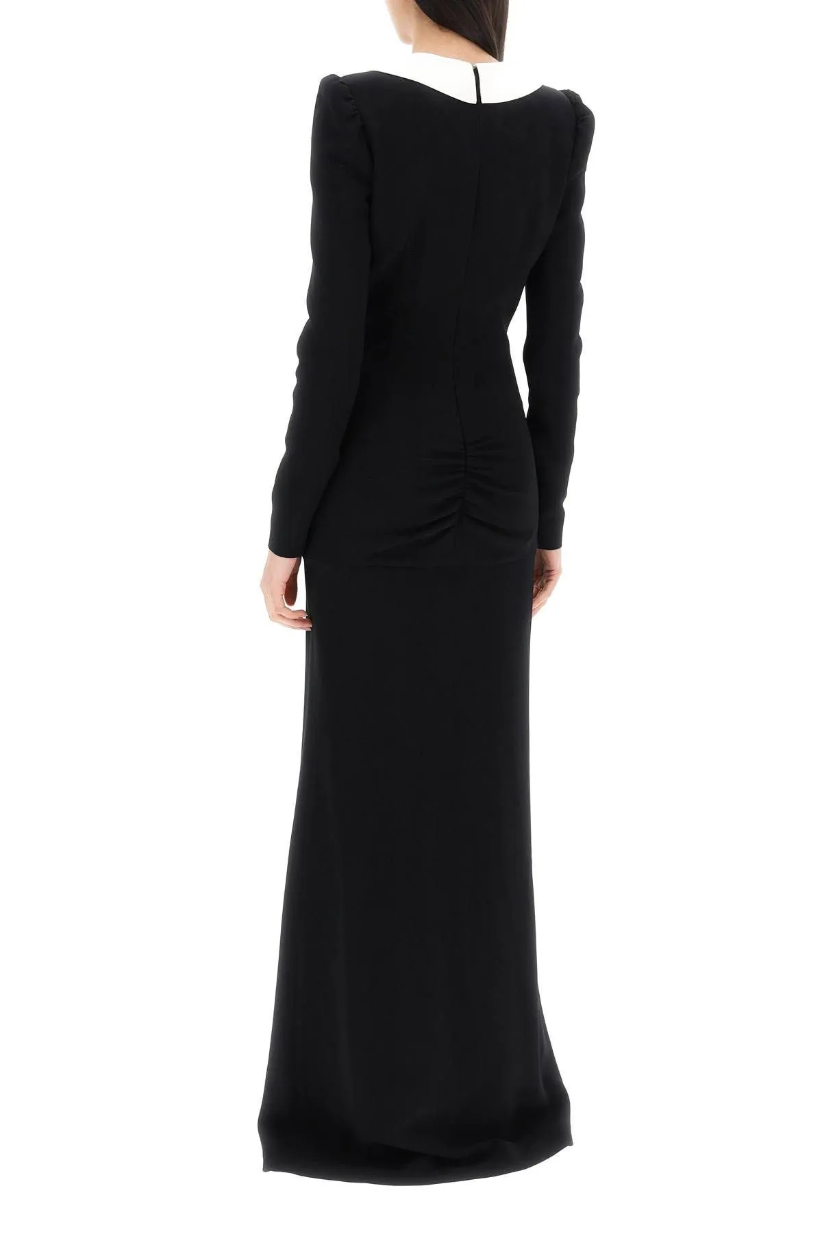 Maxi abito in cady con applicazione rosa